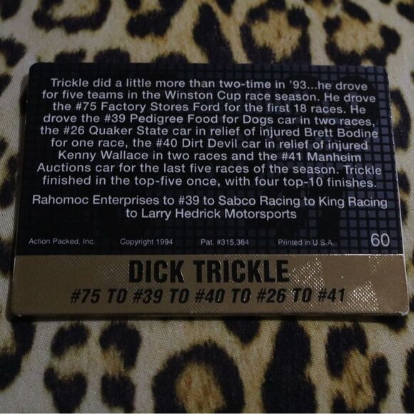 Dick Trickle #60 NASCAR Card - Picture 2 of 2